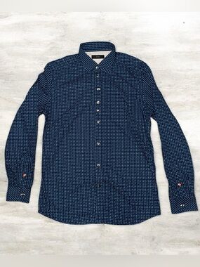 Diesel Men’s Button Front Shirt Medium Blue Geometric Print Long Sleeve Slim Fit